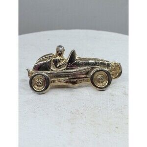 Vintage Mid Century Gold Tone Race car Tie Clip Roadster Hot Rod With Driver